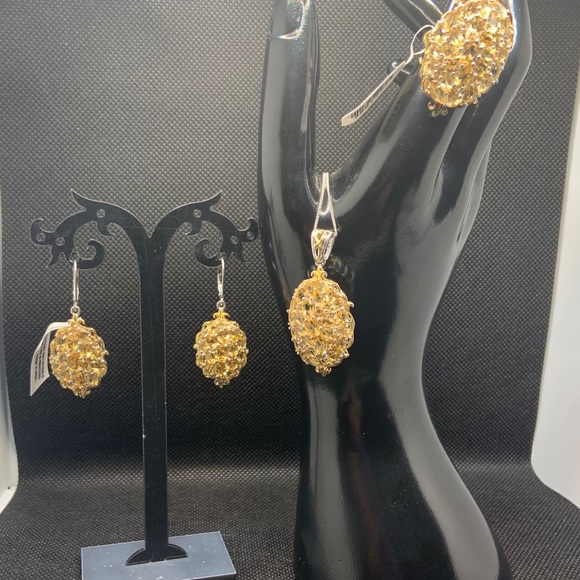 BRAZILIAN CITRINE EARRINGS AND PENDANT. - Picture 5 of 6